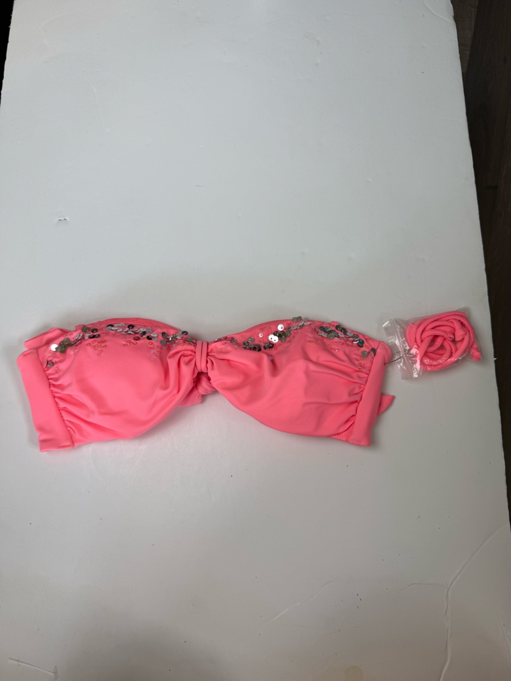 NWOT Victoria’s Secret Neon Pink Bling Bikini Top with Sequins & Crystals Size M